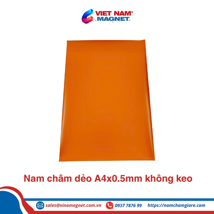 Nam châm dẻo A4x0.5mm không keo màu cam