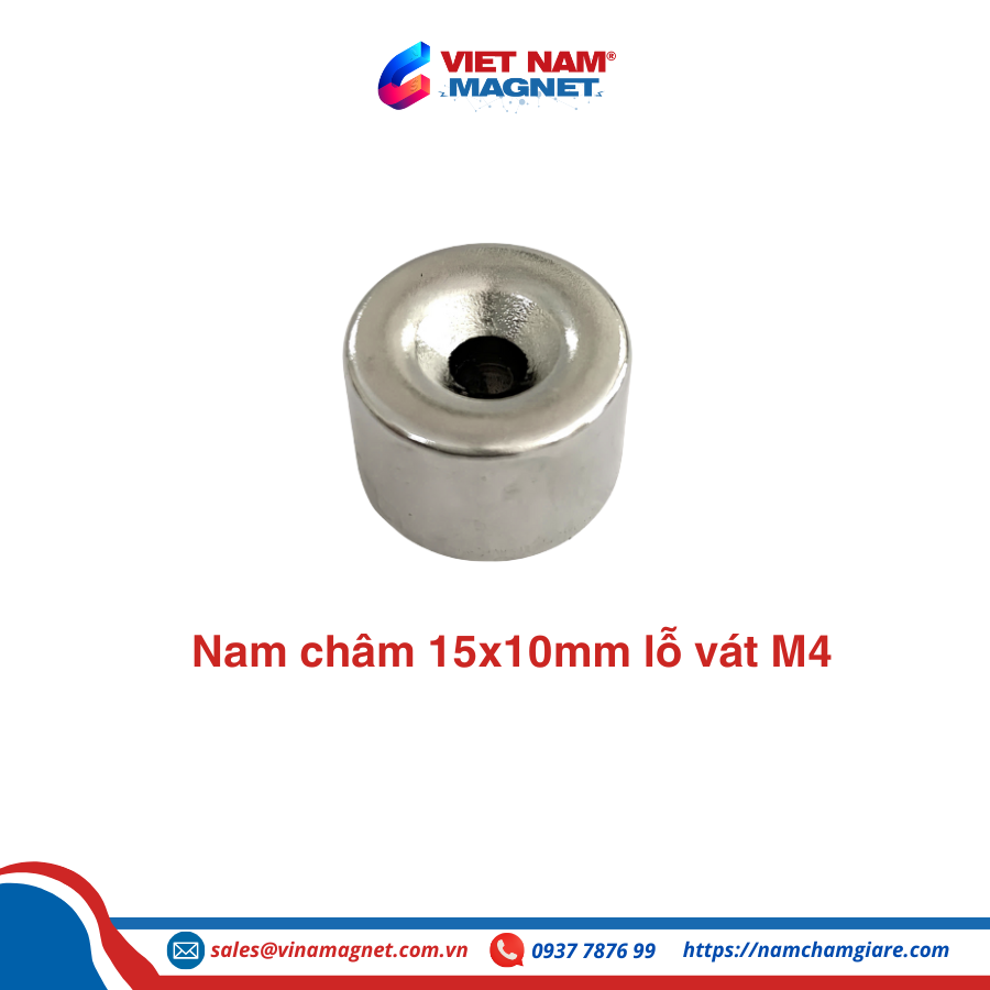 Nam châm đất hiếm D15x10mm lỗ vát M4