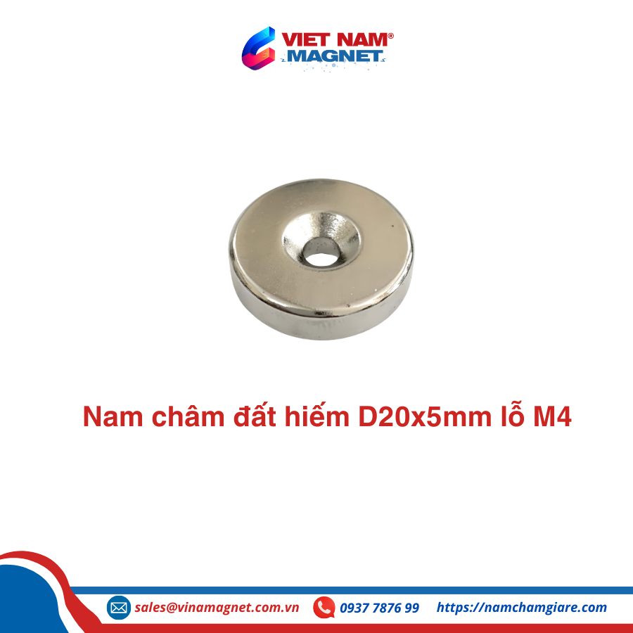 Nam châm đất hiếm D20x5mm lỗ M4