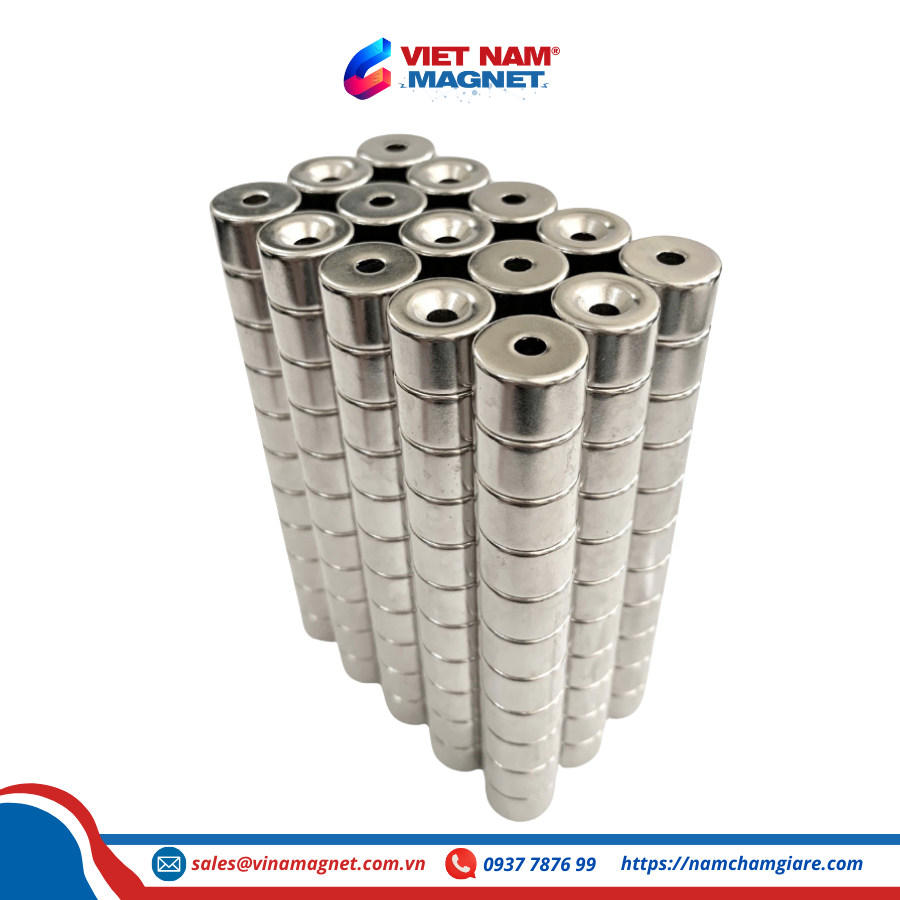Nam châm đất hiếm D15x10mm lỗ vát M4